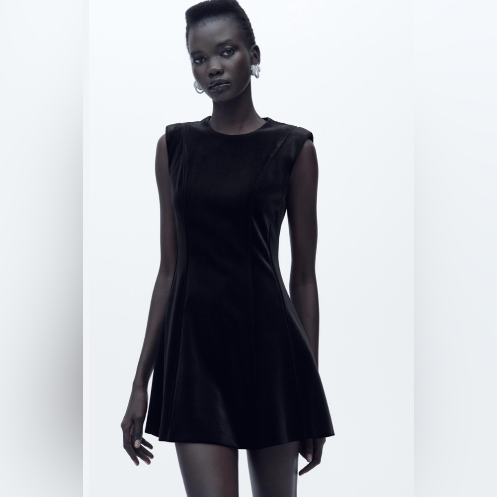 NWOT: Zara Black Velvet Sleeveless Mini Dress